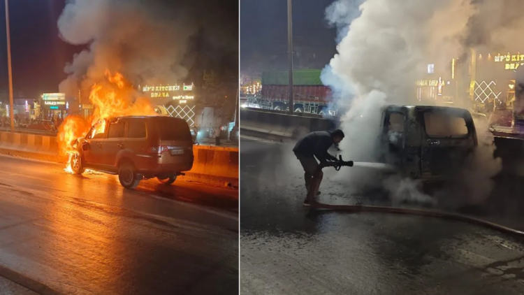 तेलीबांधा में चलती कार बनी आग का गोला, सवारों ने कूदकर बचाई जान