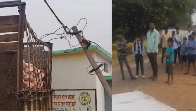 “खंभा टूटा, ट्रक घिरा: आक्रोशित ग्रामीणों ने रातभर रोका वाहन, 5 लाख की खाद भीगी”