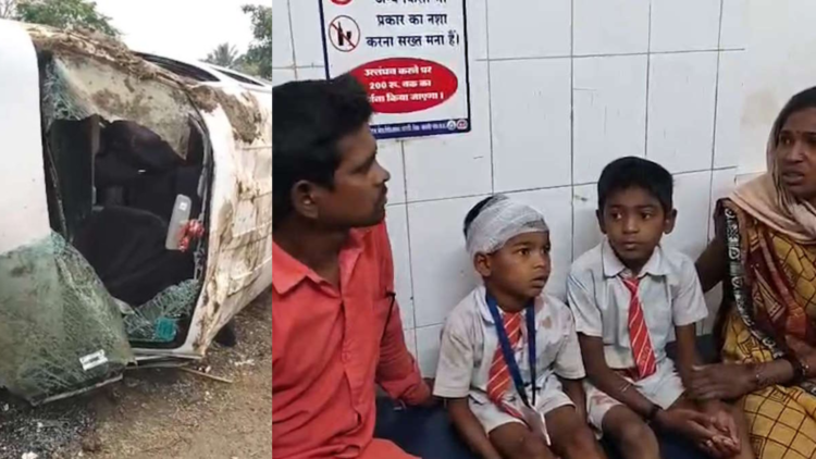 ट्रैक्टर से टक्कर के बाद स्कूल वैन पलटी, 10 बच्चे और शिक्षिका घायल