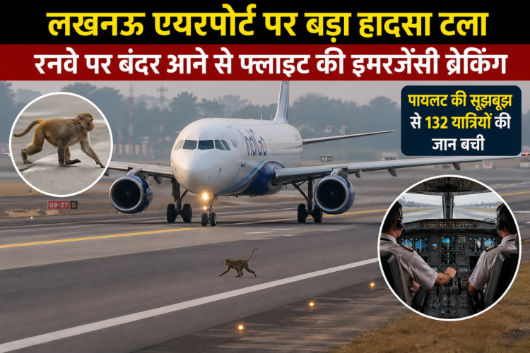 लखनऊ एयरपोर्ट पर बड़ा हादसा टला, रनवे पर बंदर आने से फ्लाइट की इमरजेंसी ब्रेकिंग