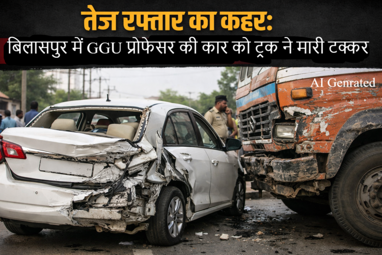 तेज रफ्तार का कहर: बिलासपुर में GGU प्रोफेसर की कार को ट्रक ने मारी टक्कर
