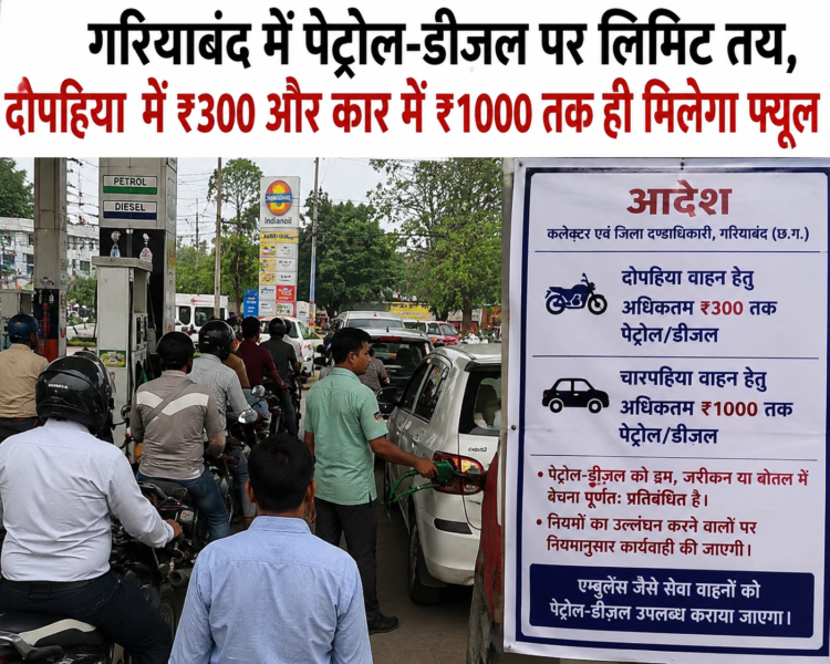 गरियाबंद में पेट्रोल-डीजल पर लिमिट तय, दोपहिया में ₹300 और कार में ₹1000 तक ही मिलेगा फ्यूल