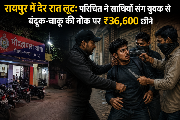 रायपुर में देर रात लूट: परिचित ने साथियों संग युवक से बंदूक-चाकू की नोक पर ₹36,600 छीने