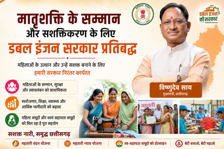 मातृशक्ति के सम्मान और सशक्तिकरण के लिए डबल इंजन सरकार प्रतिबद्ध – मुख्यमंत्री विष्णुदेव साय