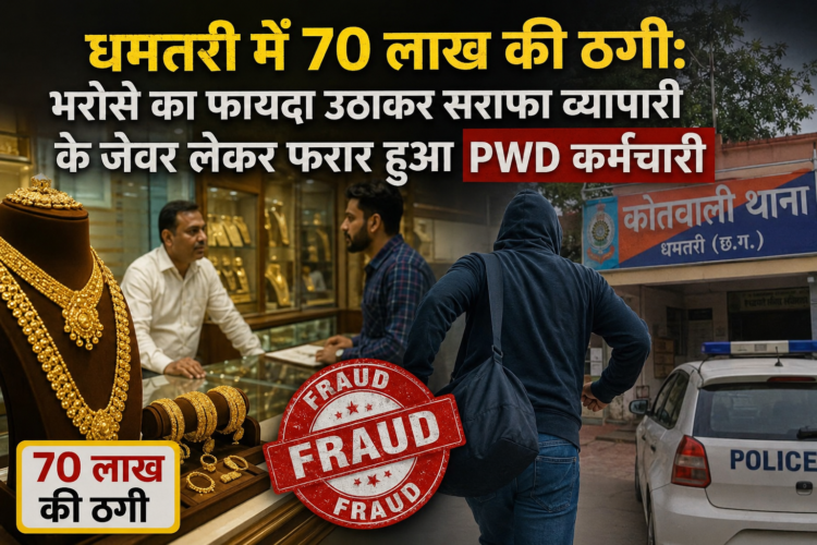 धमतरी में 70 लाख की ठगी: भरोसे का फायदा उठाकर सराफा व्यापारी के जेवर लेकर फरार हुआ PWD कर्मचारी