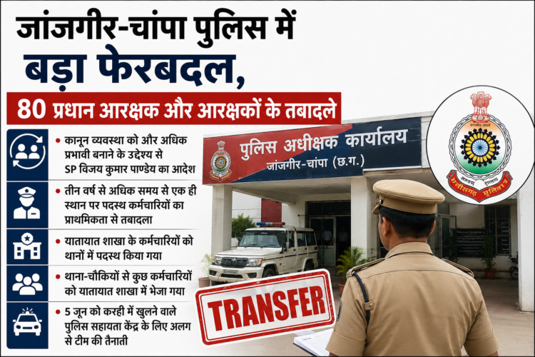 जांजगीर-चांपा पुलिस में बड़ा फेरबदल, 80 प्रधान आरक्षक और आरक्षकों के तबादले