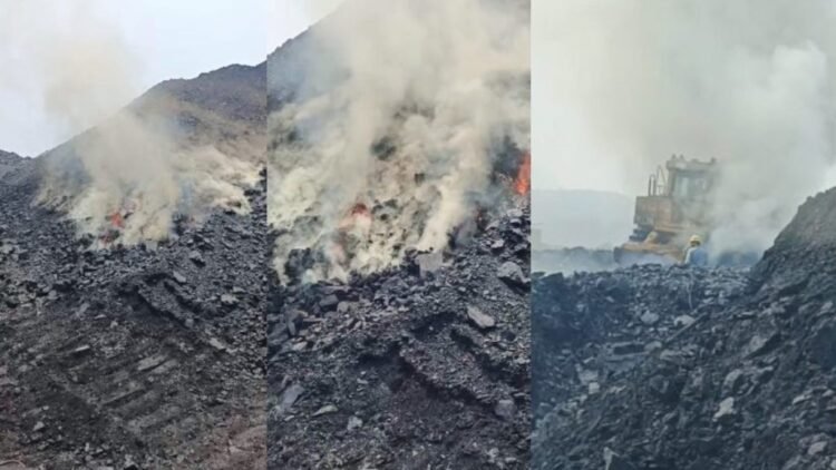 धधकता रहा कोयला स्टॉक, आग बुझाने में जुटे SECL के टैंकर और डोजर