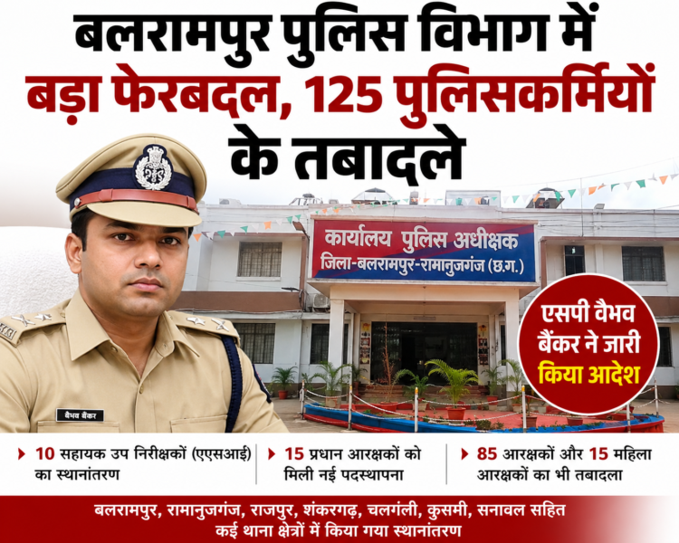 बलरामपुर पुलिस विभाग में बड़ा फेरबदल, 125 पुलिसकर्मियों के तबादले