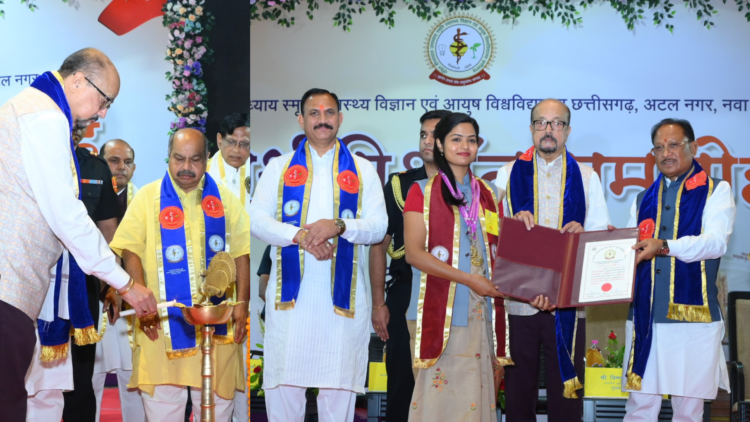 पं. दीनदयाल उपाध्याय स्मृति स्वास्थ्य विज्ञान एवं आयुष विश्वविद्यालय के चतुर्थ दीक्षांत समारोह में शामिल हुए राज्यपाल और मुख्यमंत्री,9 हजार 194 विद्यार्थियों को प्रदान की गई उपाधि