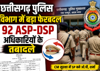 छत्तीसगढ़ पुलिस विभाग में बड़ा फेरबदल, 92 ASP-DSP अधिकारियों के तबादले