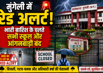 मुंगेली में रेड अलर्ट! भारी बारिश के चलते सभी स्कूल और आंगनबाड़ी बंद