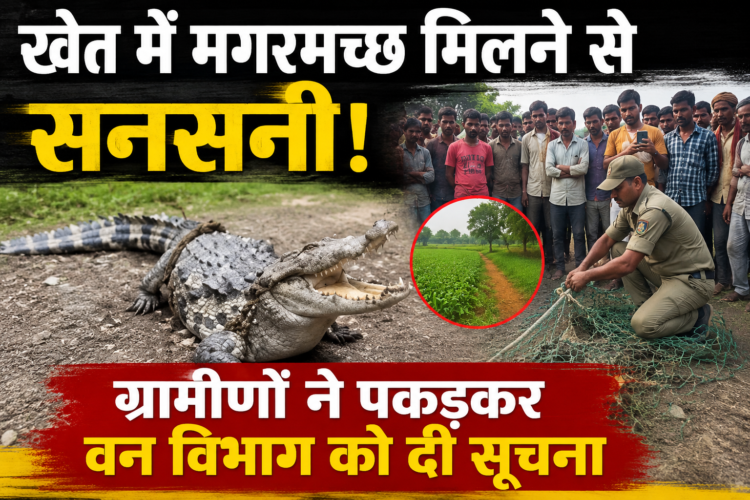 खेत में मगरमच्छ मिलने से सनसनी, ग्रामीणों ने पकड़कर वन विभाग को दी सूचना