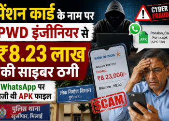 पेंशन कार्ड के नाम पर PWD इंजीनियर से ₹8.23 लाख की साइबर ठगी, WhatsApp पर भेजी थी APK फाइल
