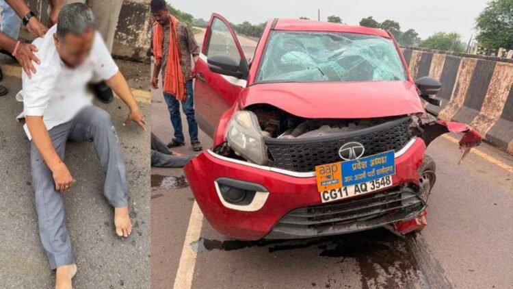 नेशनल हाईवे पर AAP नेता अभिषेक मिश्रा की कार हादसे का शिकार, बाल-बाल बचे