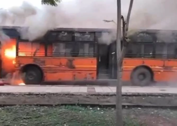 नवा रायपुर में मंत्रालय कर्मचारियों से भरी बस में लगी भीषण आग, सभी सुरक्षित