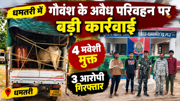 धमतरी में गौवंश के अवैध परिवहन पर बड़ी कार्रवाई, 4 मवेशी मुक्त; 3 आरोपी गिरफ्तार