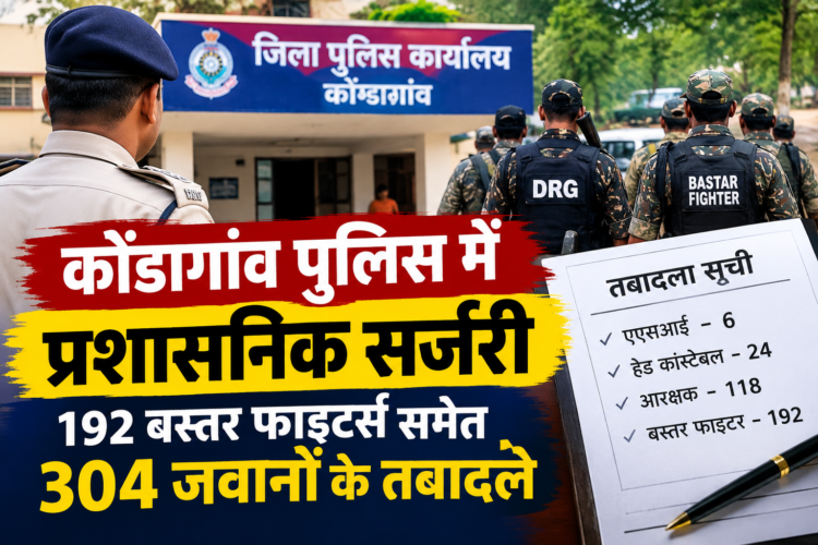 कोंडागांव पुलिस में प्रशासनिक सर्जरी, 192 बस्तर फाइटर्स समेत 304 जवानों के तबादले