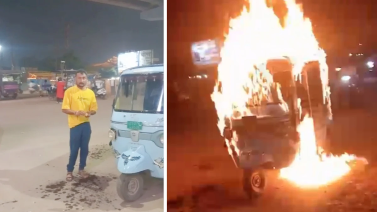 भिलाई में ऑटो चालक ने पेट्रोल डालकर अपने ही ईवी ऑटो में लगाई आग, वीडियो वायरल; पुलिस ने गिरफ्तार कर भेजा जेल