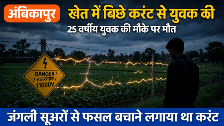 अंबिकापुर में खेत में बिछाए करंट की चपेट में आया 25 वर्षीय युवक, मौके पर मौत; जंगली सूअरों से फसल बचाने बिछाया था तार
